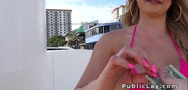  Busty beauty in bikini picked up in public